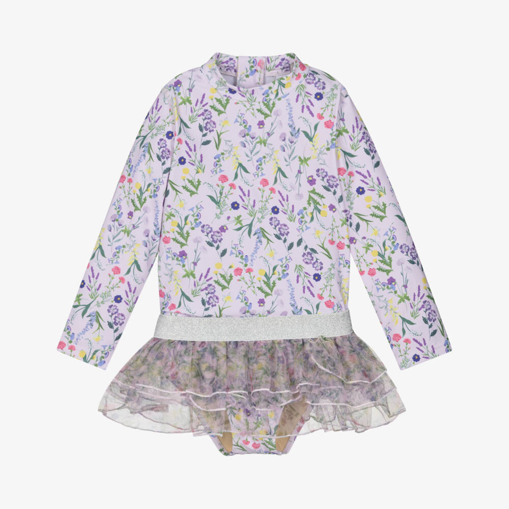 Shade Critters-Girls Lilac Floral Print Swim Set (UPF50+) | Childrensalon