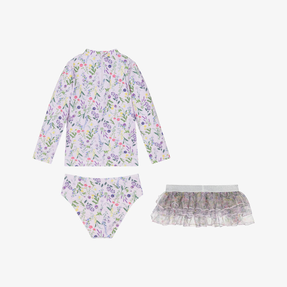 Shade Critters-Girls Lilac Floral Print Swim Set (UPF50+) | Childrensalon