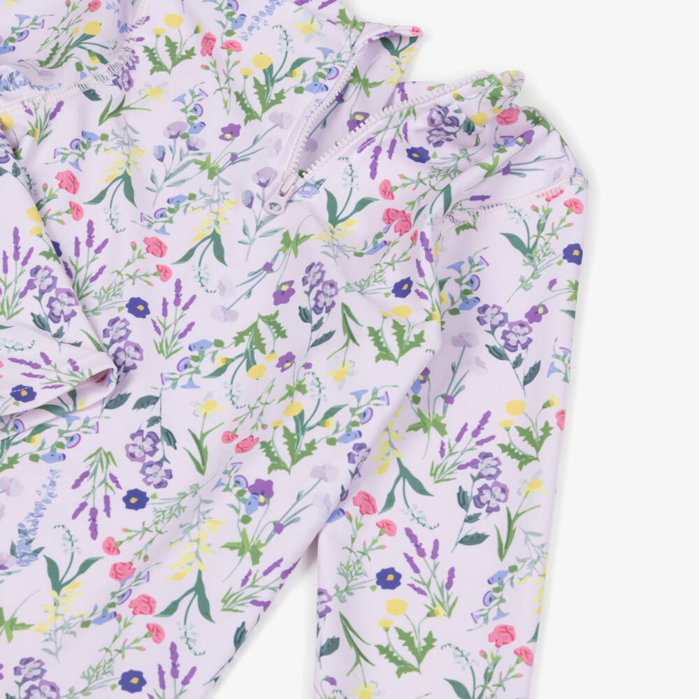 Shade Critters-Girls Lilac Floral Print Swim Set (UPF50+) | Childrensalon