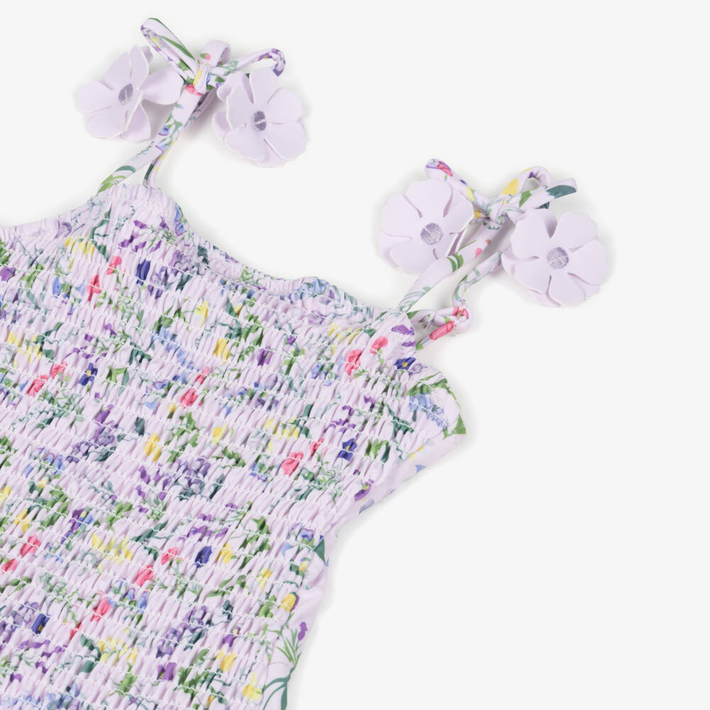 Shade Critters-Girls Lilac Floral Print Swimsuit (UPF50+) | Childrensalon
