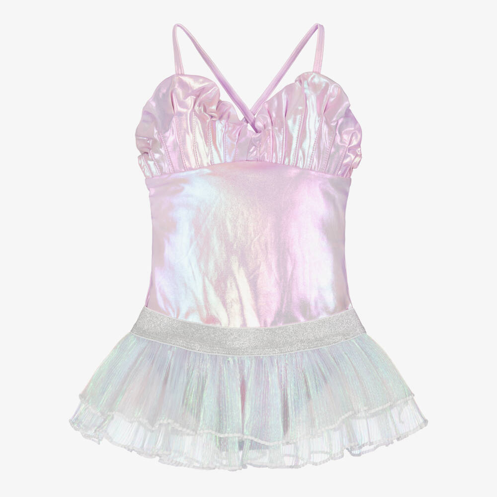 Shade Critters-Купальник сиренево-розовый с серебристой юбкой для девочек (UPF50+) | Childrensalon