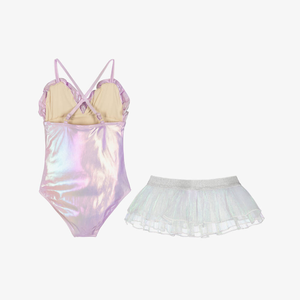 Shade Critters-Купальник сиренево-розовый с серебристой юбкой для девочек (UPF50+) | Childrensalon