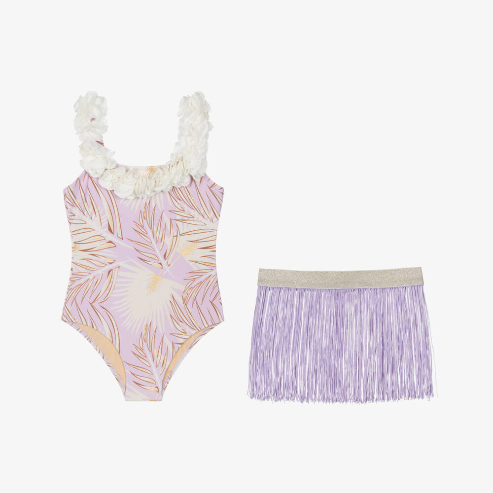 Shade Critters-Купальник и юбка сиреневые для девочек (UPF50+) | Childrensalon
