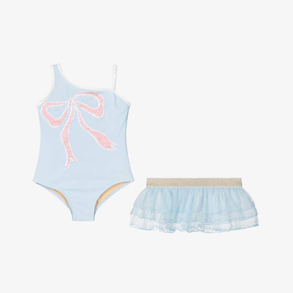 Shade Critters-Girls Pale Blue Swimsuit & Tulle Skirt Set (UPF50+) | Childrensalon