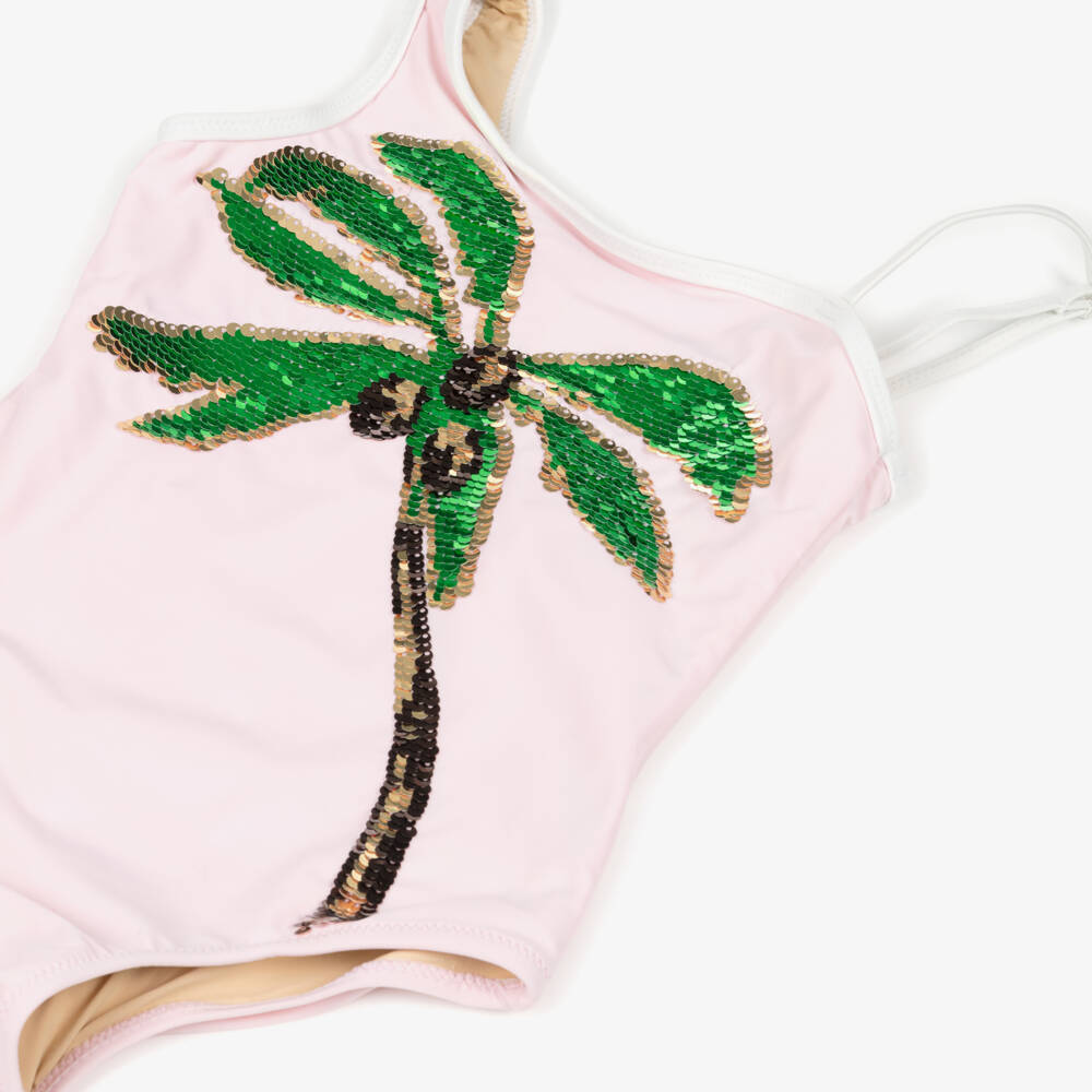Shade Critters-Girls Pale Pink Swimsuit with Sequin Palm Tree (UPF50+) | Childrensalon