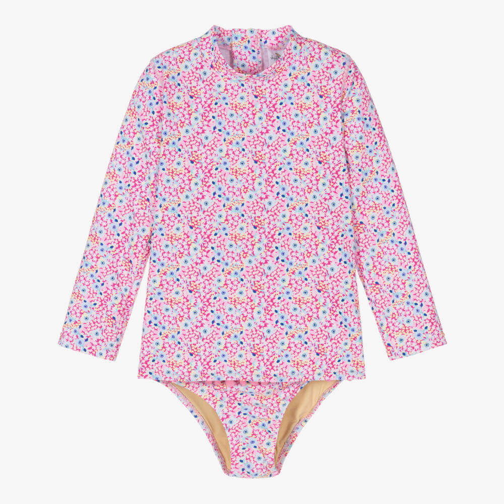 Shade Critters-Girls Pink Floral Printed Tankini (UPF50+) | Childrensalon