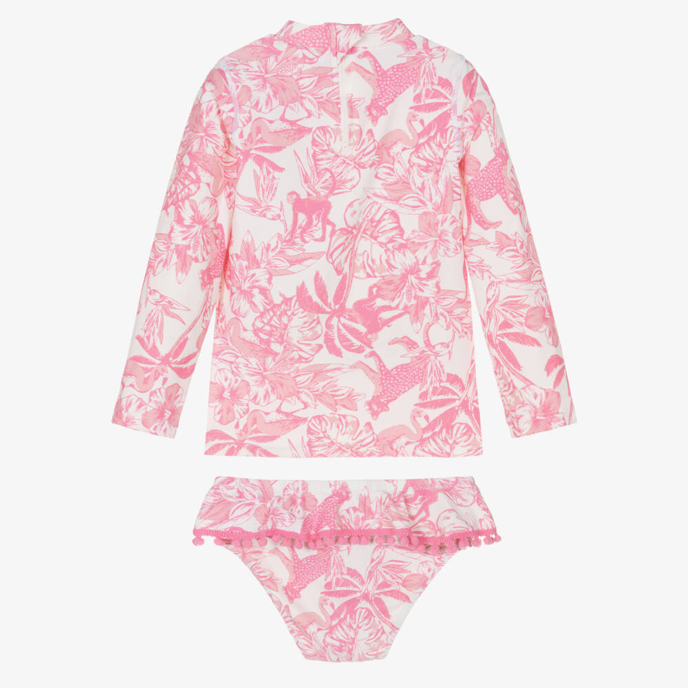 Shade Critters-Girls Pink & White Topical Floral Swim Set (UPF50+) | Childrensalon