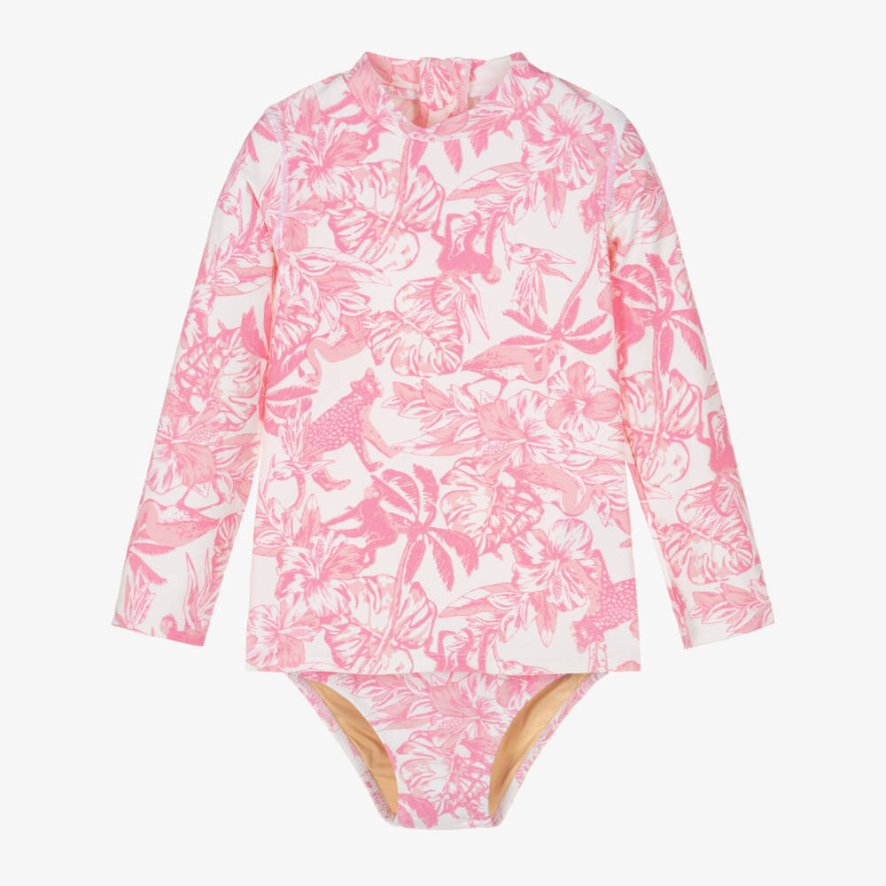 Shade Critters-Girls Pink & White Topical Floral Tankini (UPF50+) | Childrensalon