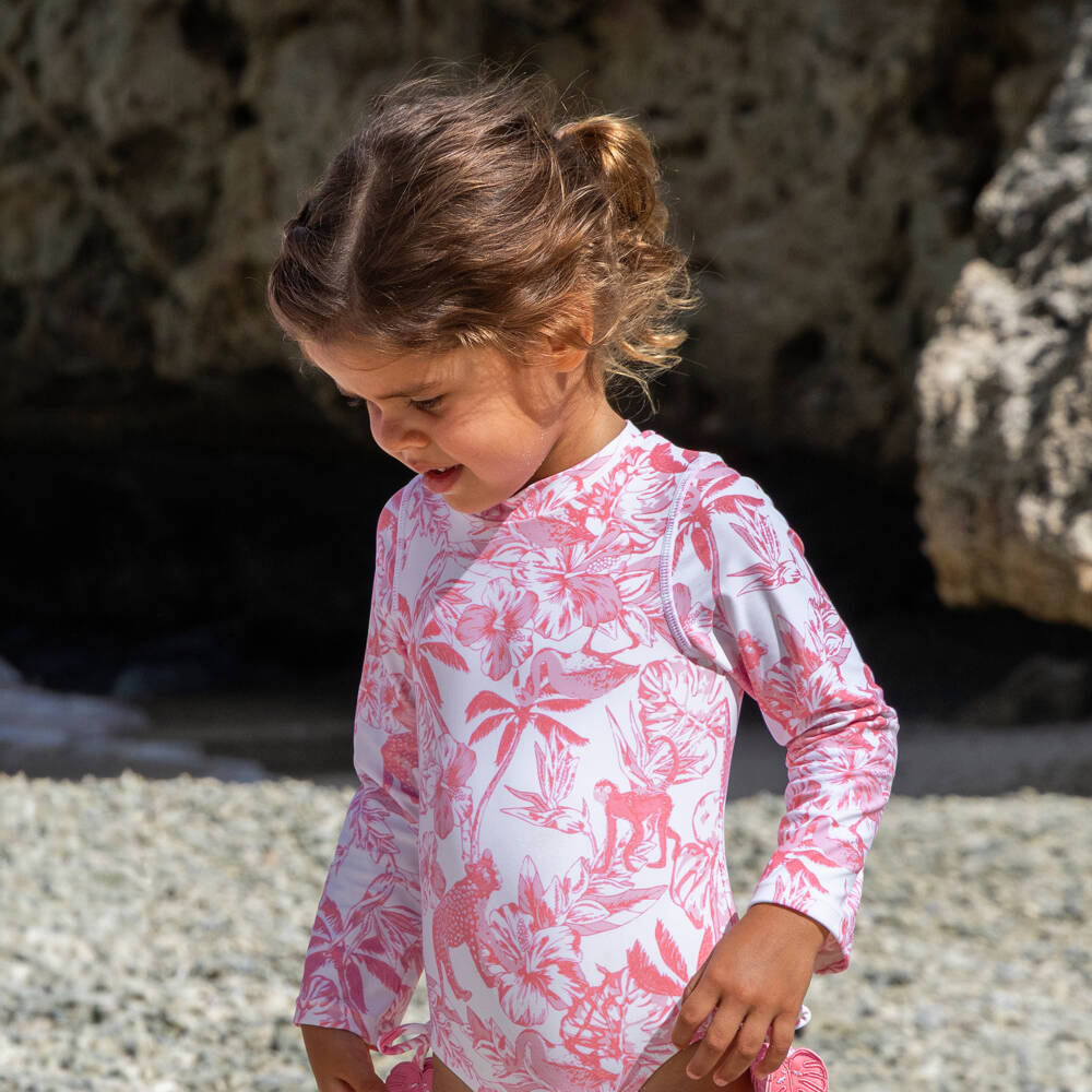 Shade Critters-Танкини розово-белый тропический с цветами для девочек (UPF50+) | Childrensalon