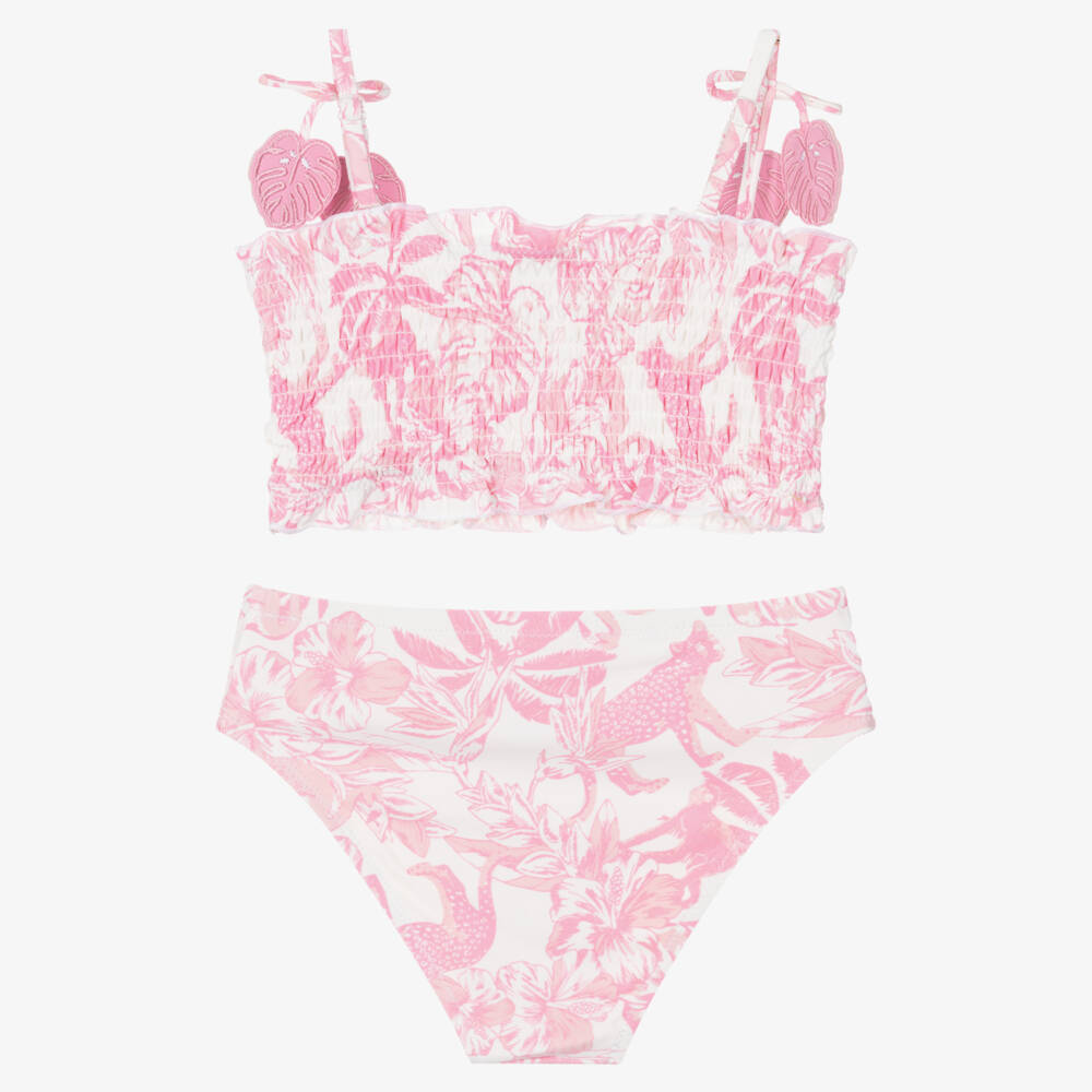 Shade Critters-Girls Pink & White Tropical Floral Bikini (UPF50+) | Childrensalon