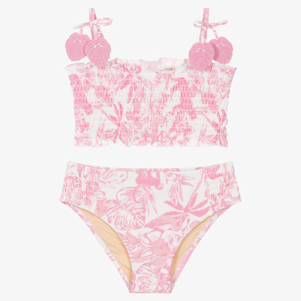 Shade Critters-Girls Pink & White Tropical Floral Bikini (UPF50+) | Childrensalon