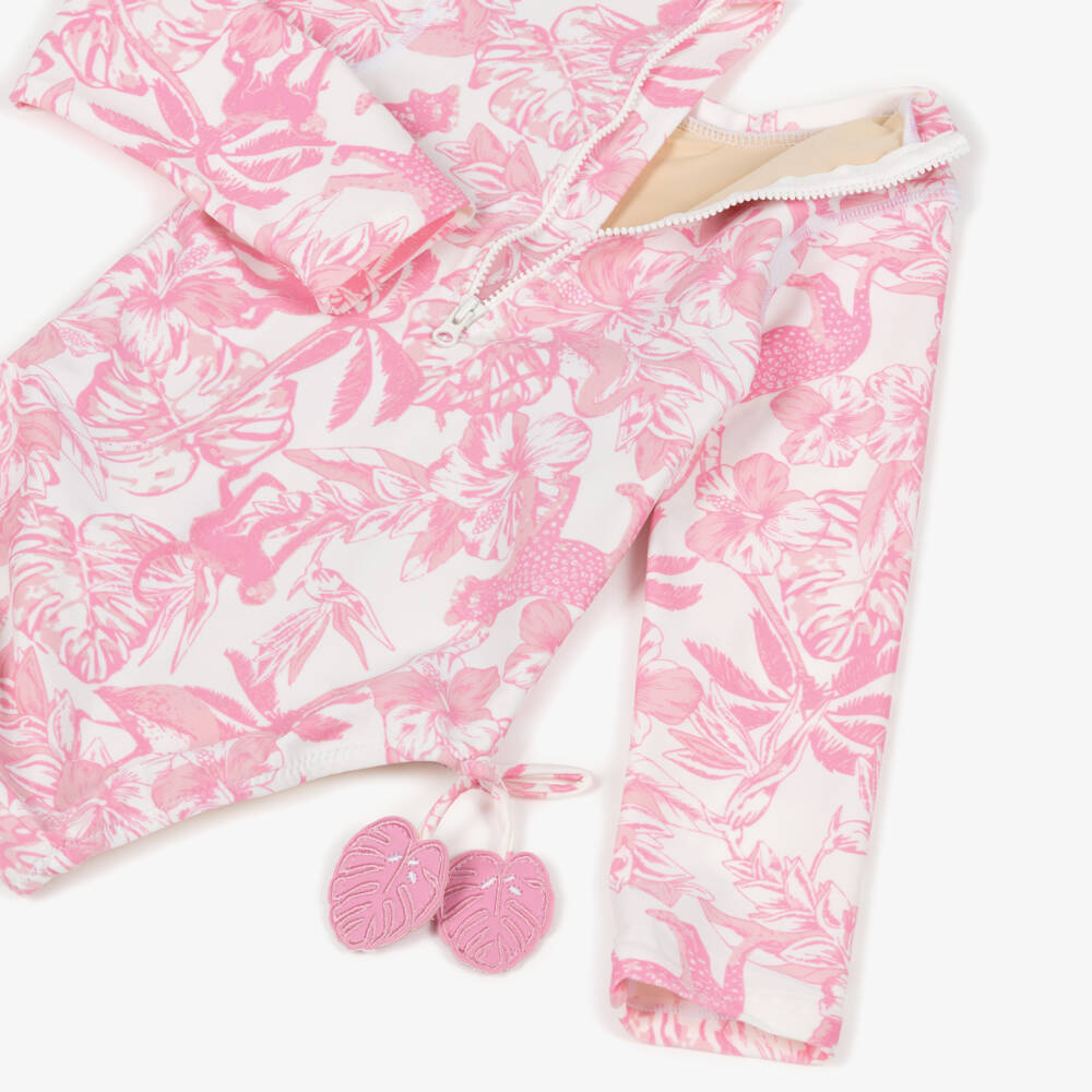 Shade Critters-Girls Pink & White Tropical Floral Swimsuit (UPF50+) | Childrensalon