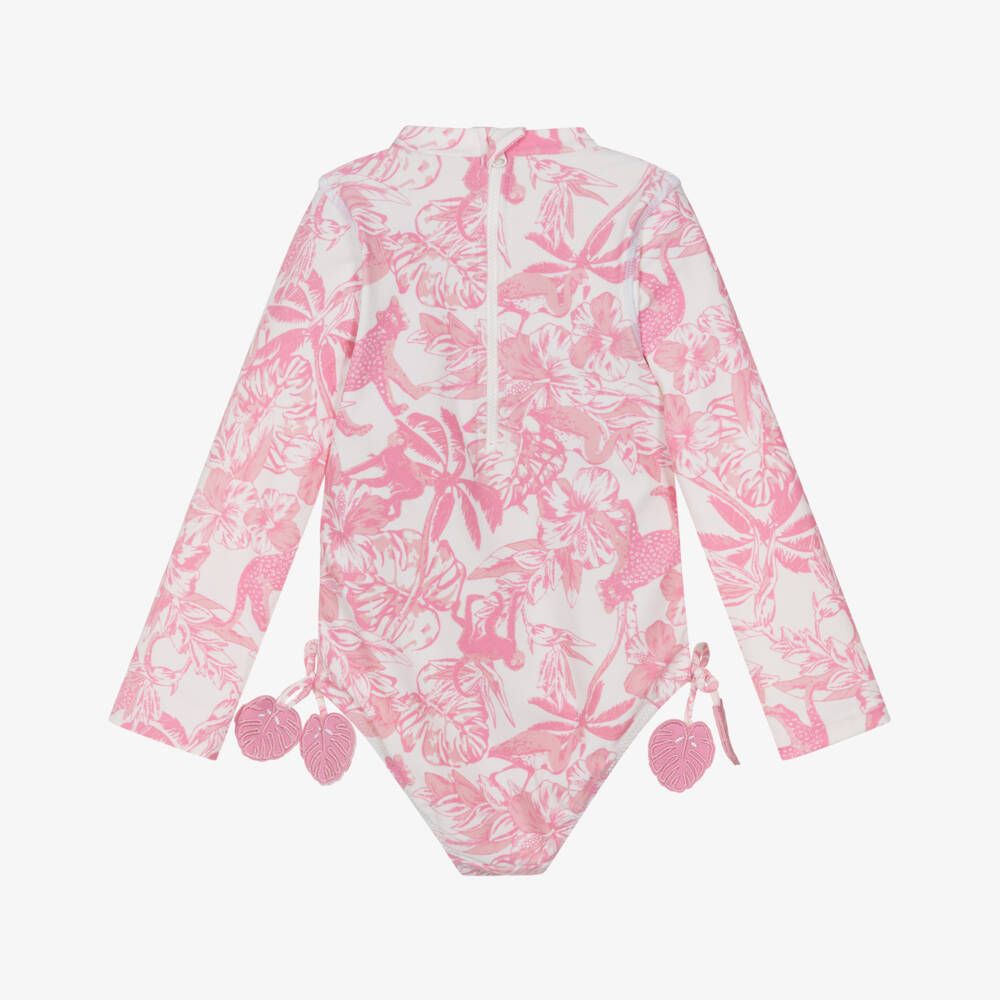 Shade Critters-Girls Pink & White Tropical Floral Swimsuit (UPF50+) | Childrensalon