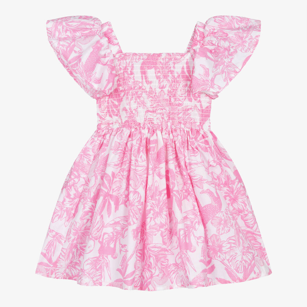 Shade Critters-Girls White & Pink Floral Print Cotton Dress | Childrensalon