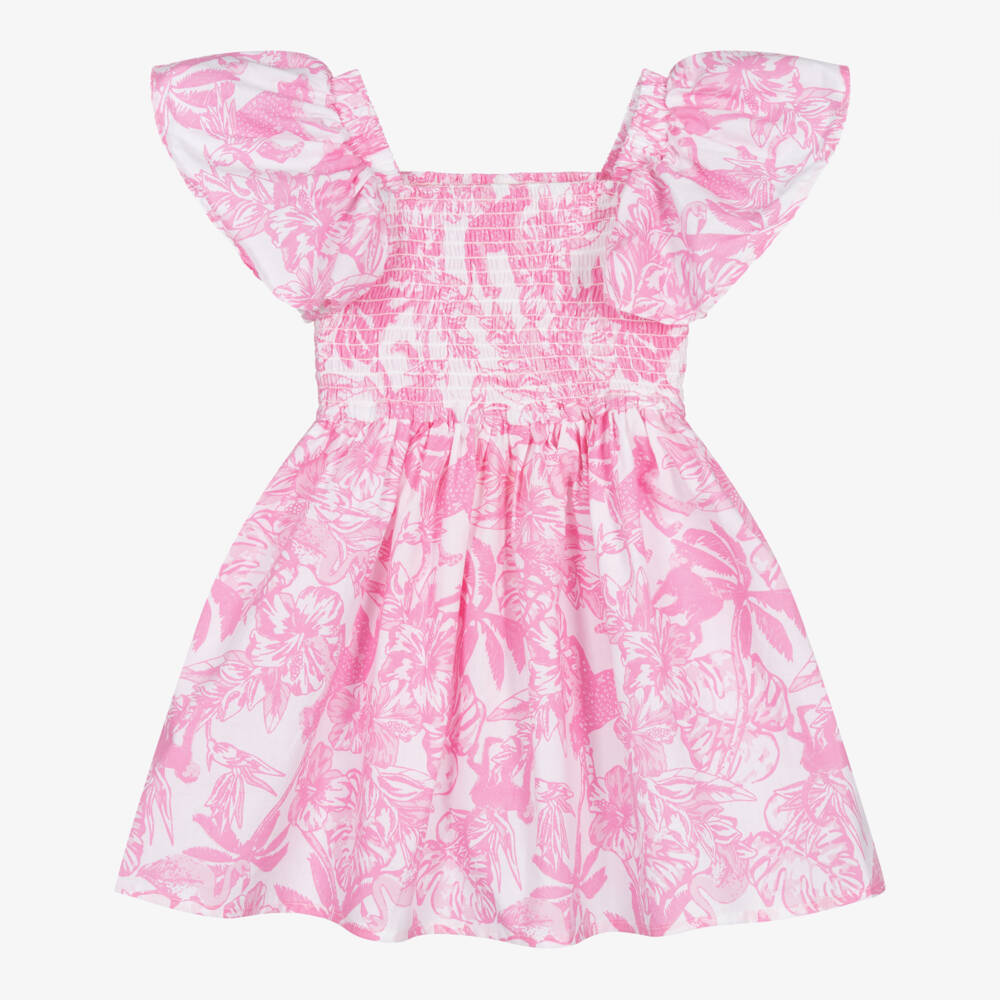 Shade Critters-Girls White & Pink Floral Print Cotton Dress | Childrensalon
