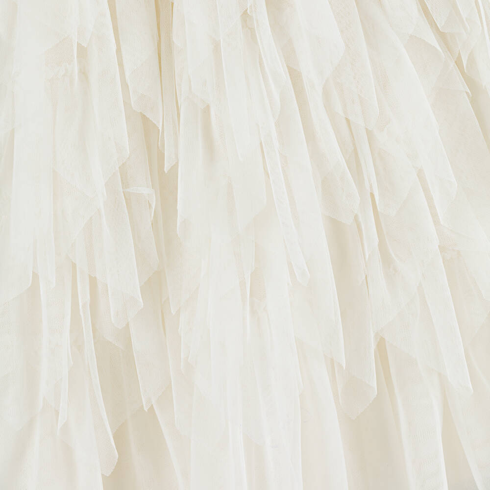 Shatha Essa-Girls Cream Sleeveless Tulle Dress with Sequin & Ruffle | Childrensalon