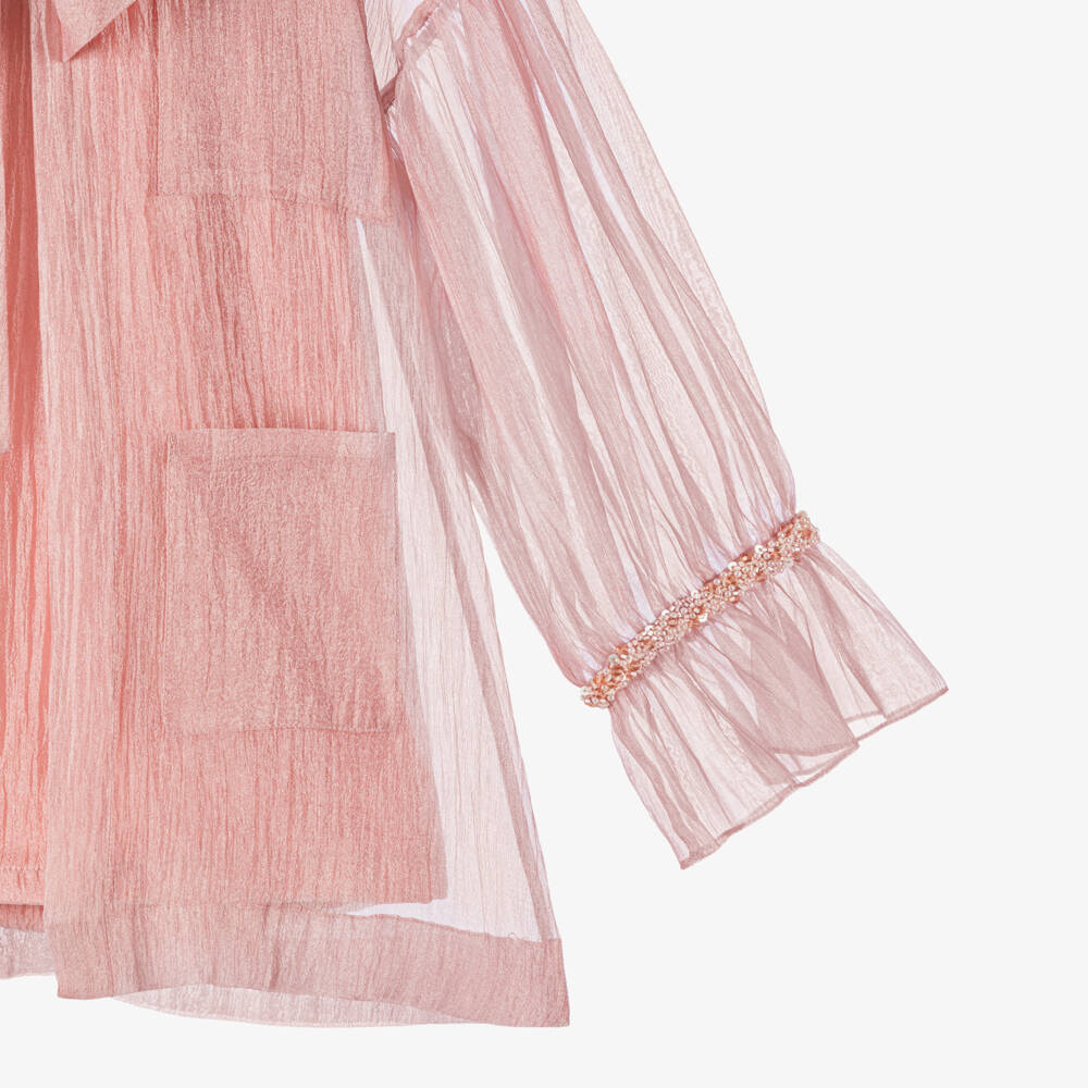 Shatha Essa-Girls Dusky Pink Crêpe Chiffon Blouse with Bow | Childrensalon