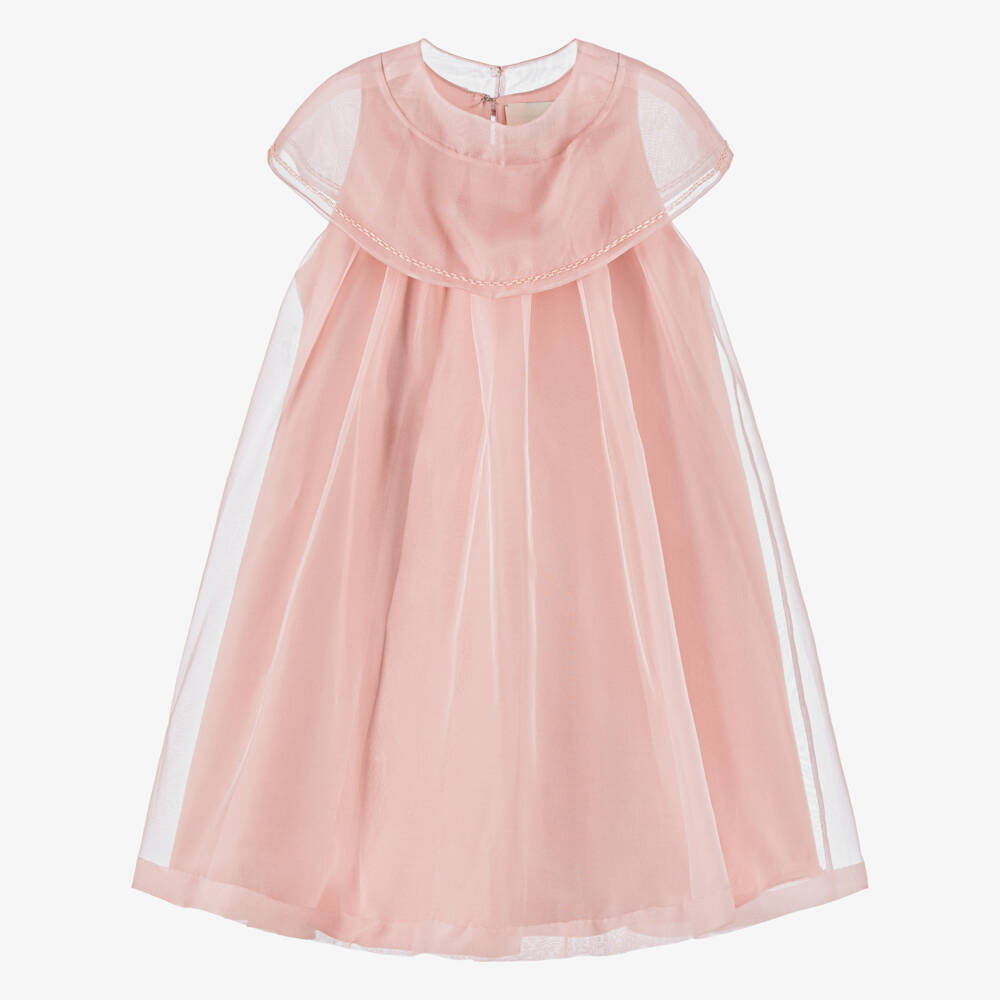 Shatha Essa-Платье розовое из шелковой органзы с накидкой для девочек | Childrensalon
