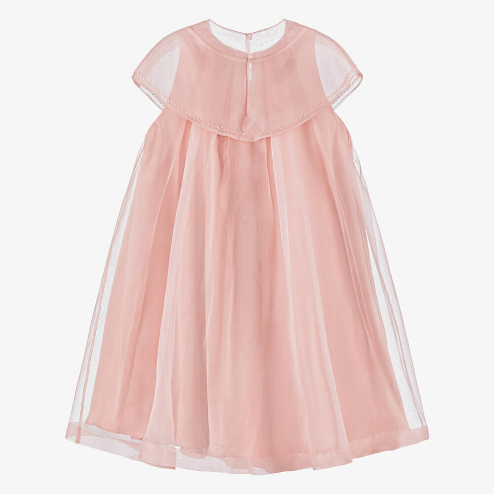 Shatha Essa-Платье розовое из шелковой органзы с накидкой для девочек | Childrensalon