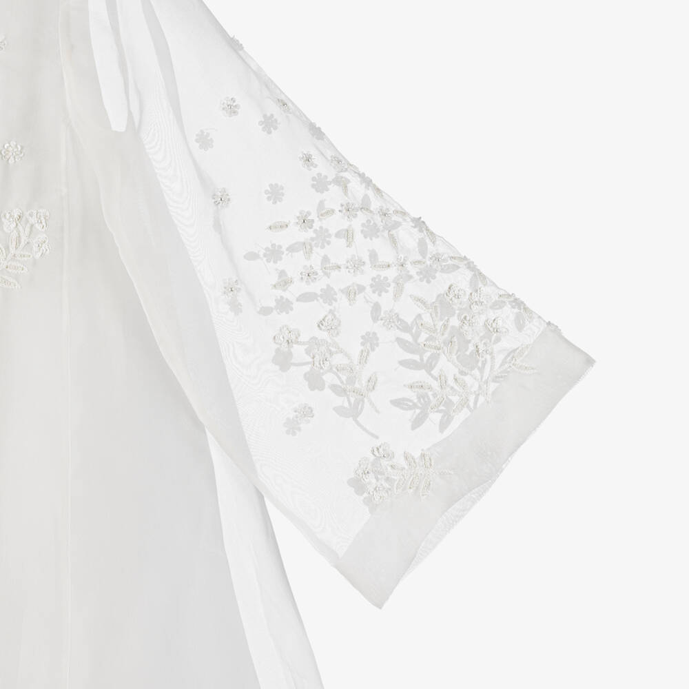 Shatha Essa-Платье белое из шелковой органзы с вышивкой бисером для девочек | Childrensalon