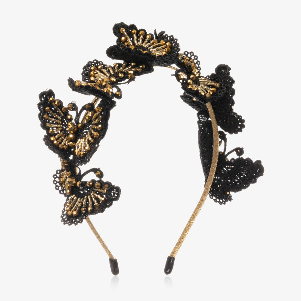 Sienna Likes To Party-Black & Gold Butterfly Hairband | Childrensalon