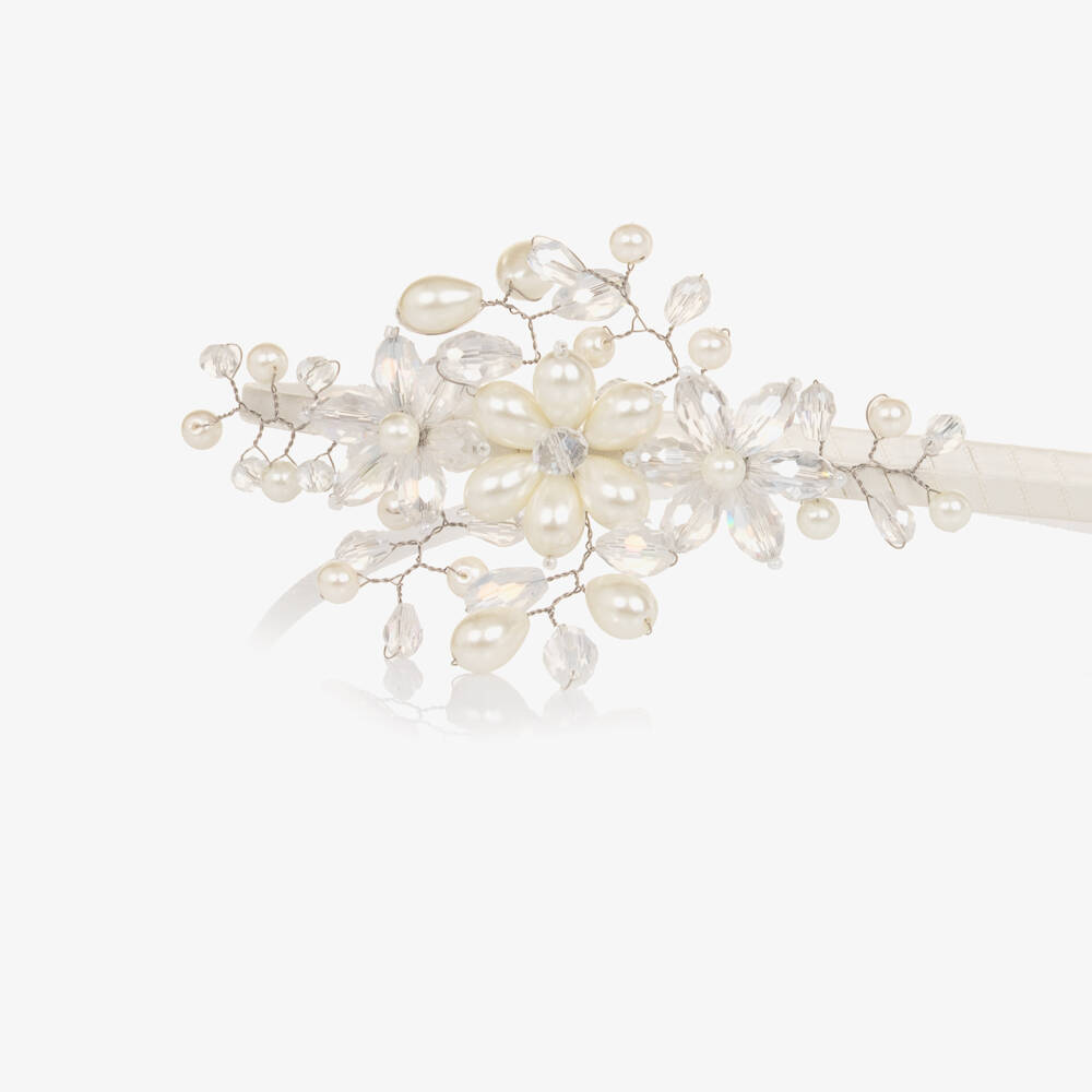 Sienna Likes To Party-Girls Ivory Floral Crystal & Pearl Hairband | Childrensalon