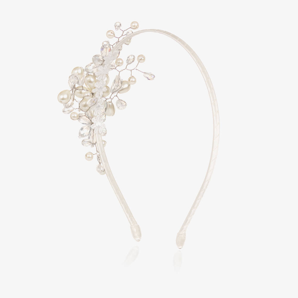 Sienna Likes To Party-Girls Ivory Floral Crystal & Pearl Hairband | Childrensalon