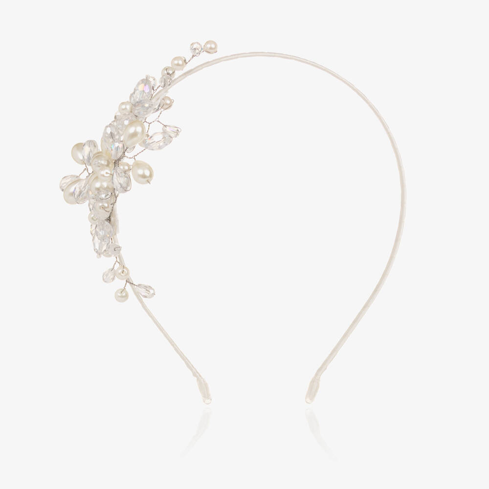Sienna Likes To Party-Girls Ivory Floral Crystal & Pearl Hairband | Childrensalon