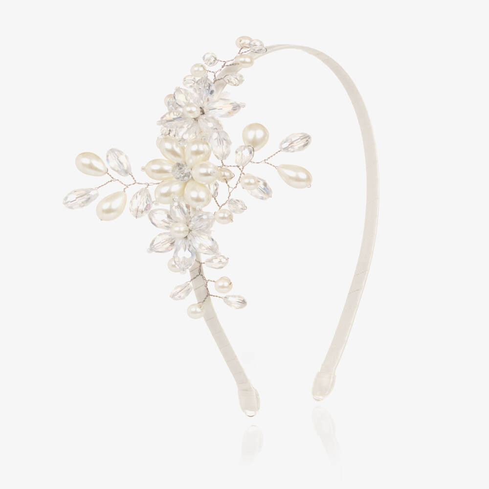 Sienna Likes To Party-Girls Ivory Floral Crystal & Pearl Headband | Childrensalon