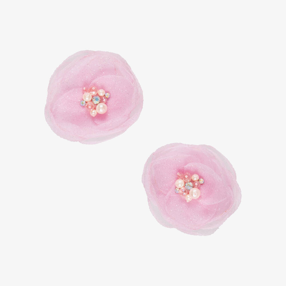 Sienna Likes To Party-Girls Pale Pink Tulle Flower Hair Clips (2 Pack) | Childrensalon