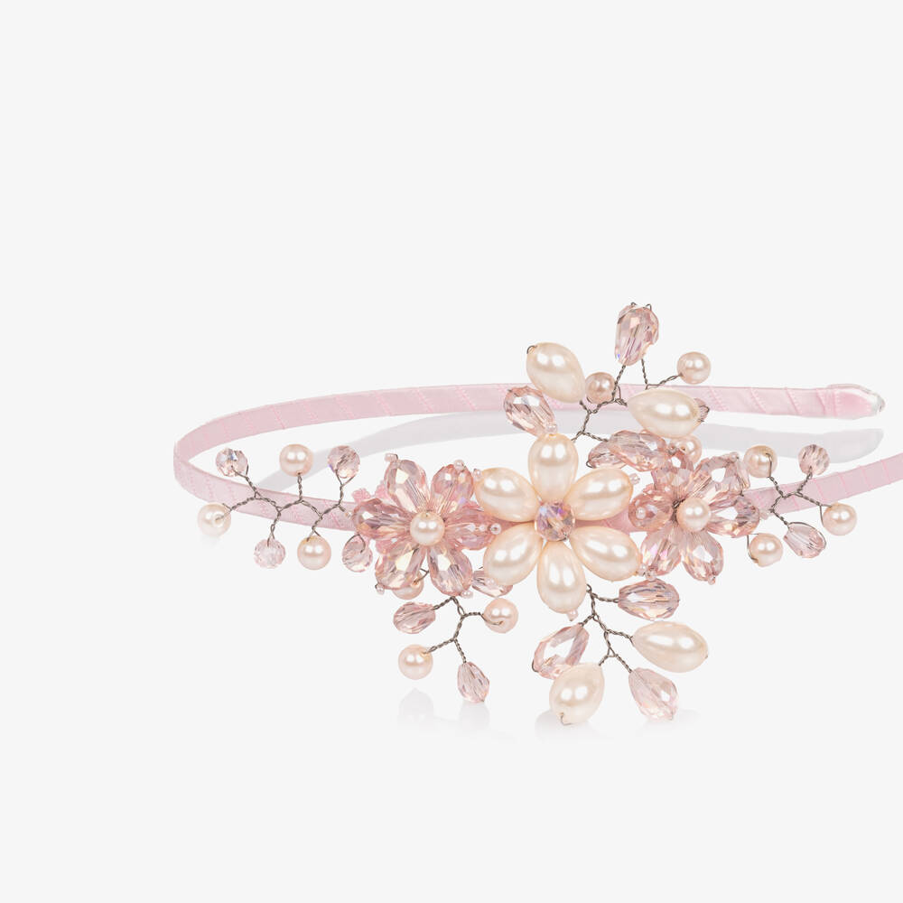 Sienna Likes To Party-Girls Pink Floral Crystal & Pearl Hairband | Childrensalon