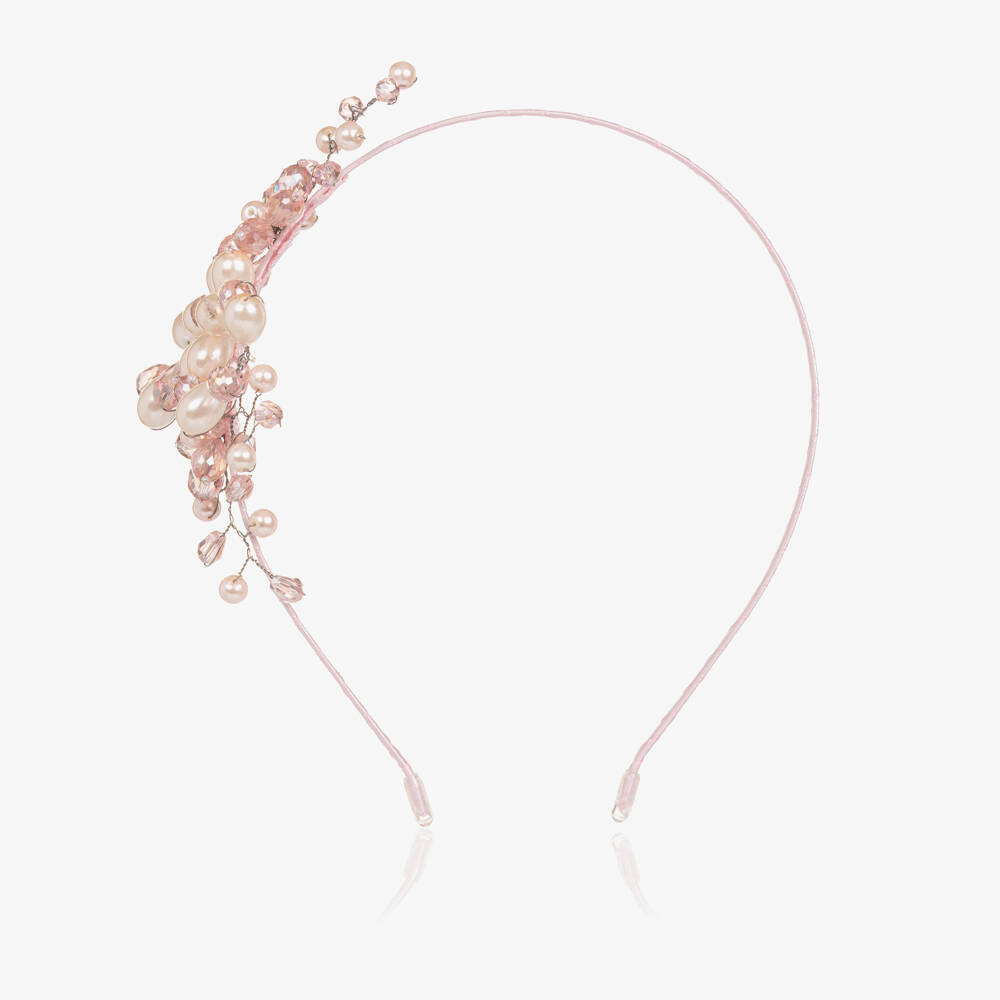 Sienna Likes To Party-Girls Pink Floral Crystal & Pearl Hairband | Childrensalon