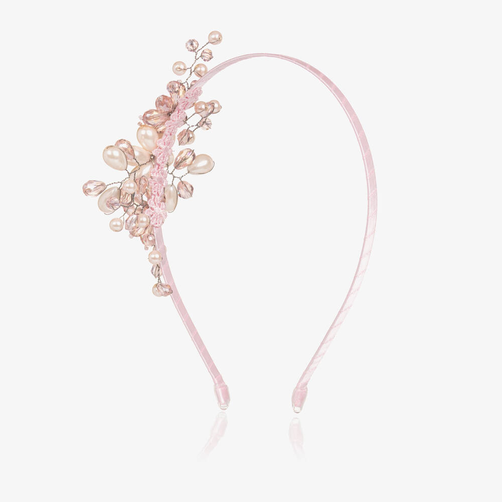 Sienna Likes To Party-Girls Pink Floral Crystal & Pearl Hairband | Childrensalon