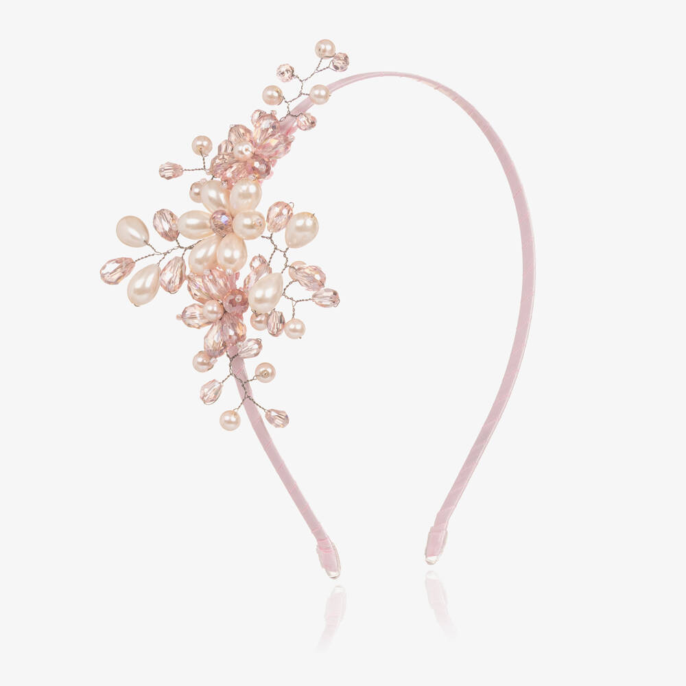 Sienna Likes To Party-Girls Pink Floral Crystal & Pearl Hairband | Childrensalon