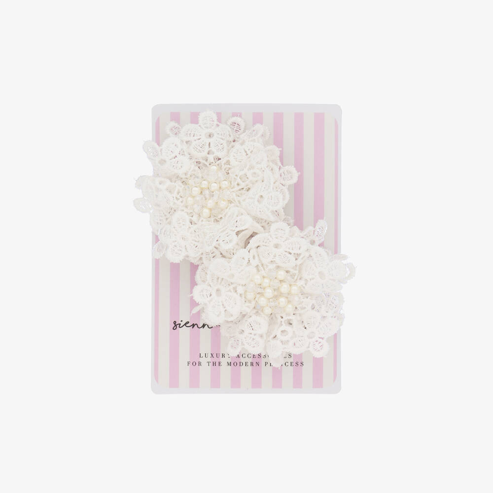 Sienna Likes To Party-Girls White Lace Hair Clips (2 Pack) | Childrensalon