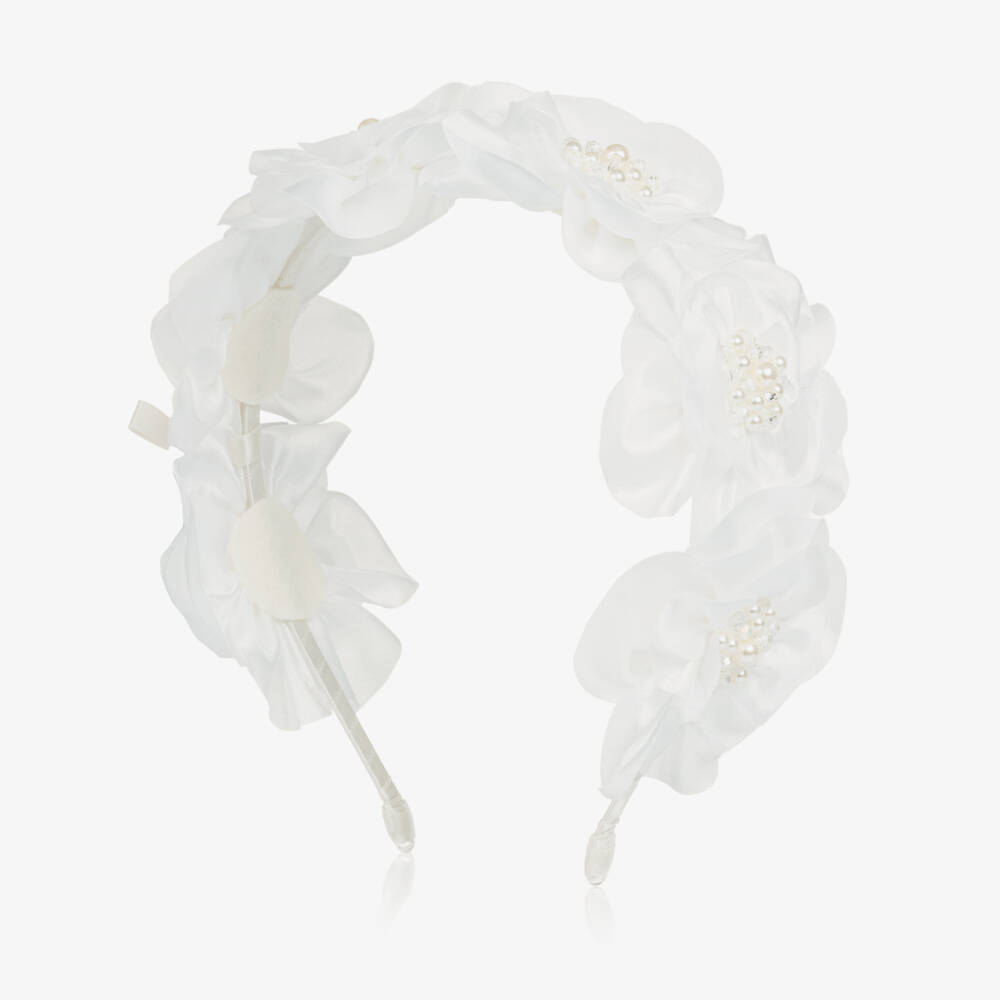 Sienna Likes To Party-Ободок белый с атласными цветами для девочек | Childrensalon