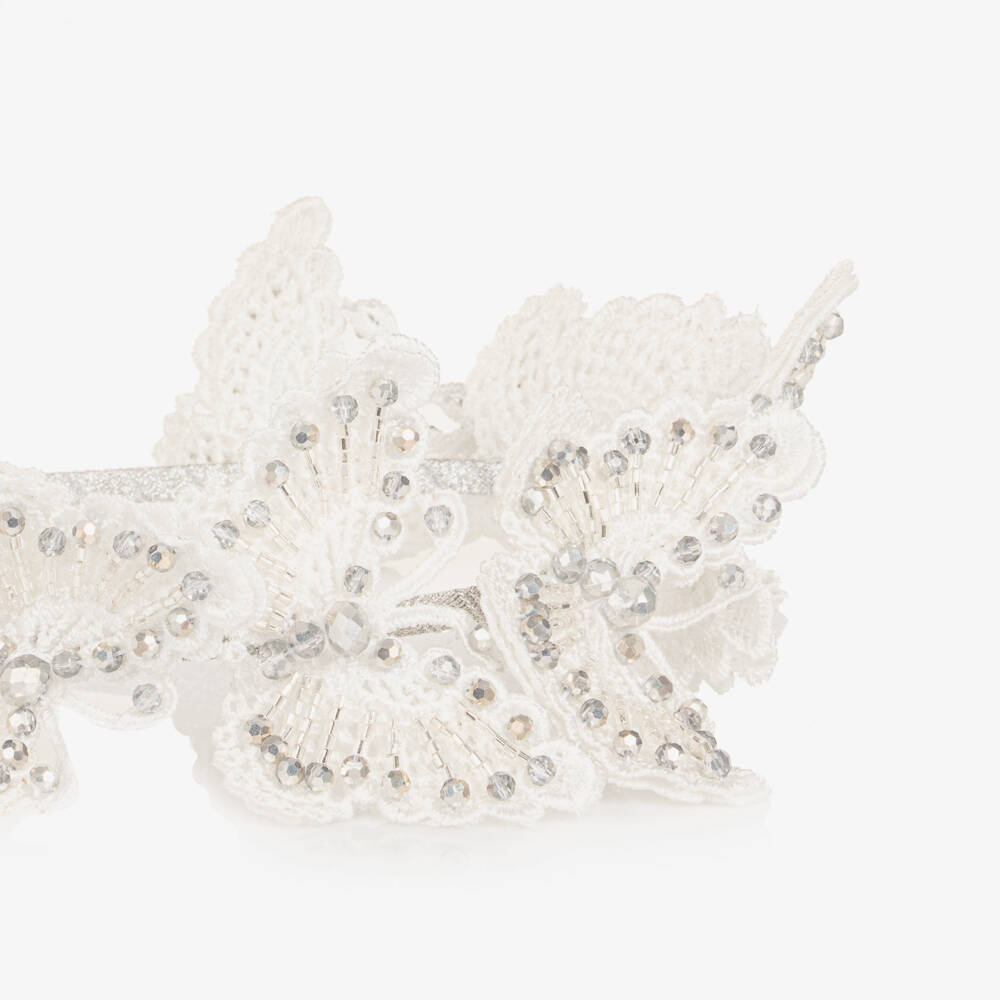 Sienna Likes To Party-Girls White & Silver Hairband  | Childrensalon