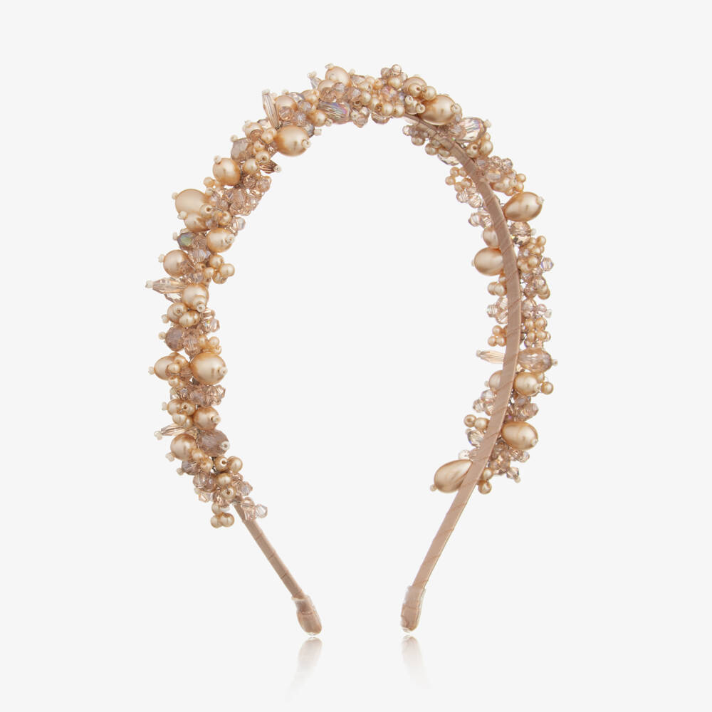 Sienna Likes To Party-Gold Pearl & Crystal Hairband | Childrensalon