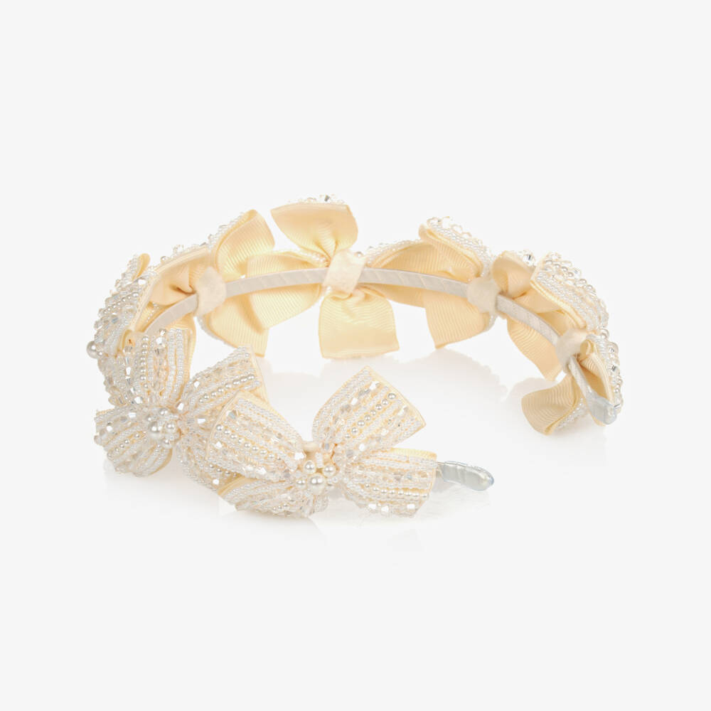 Sienna Likes To Party-Ivory Beaded Bow Hairband | Childrensalon