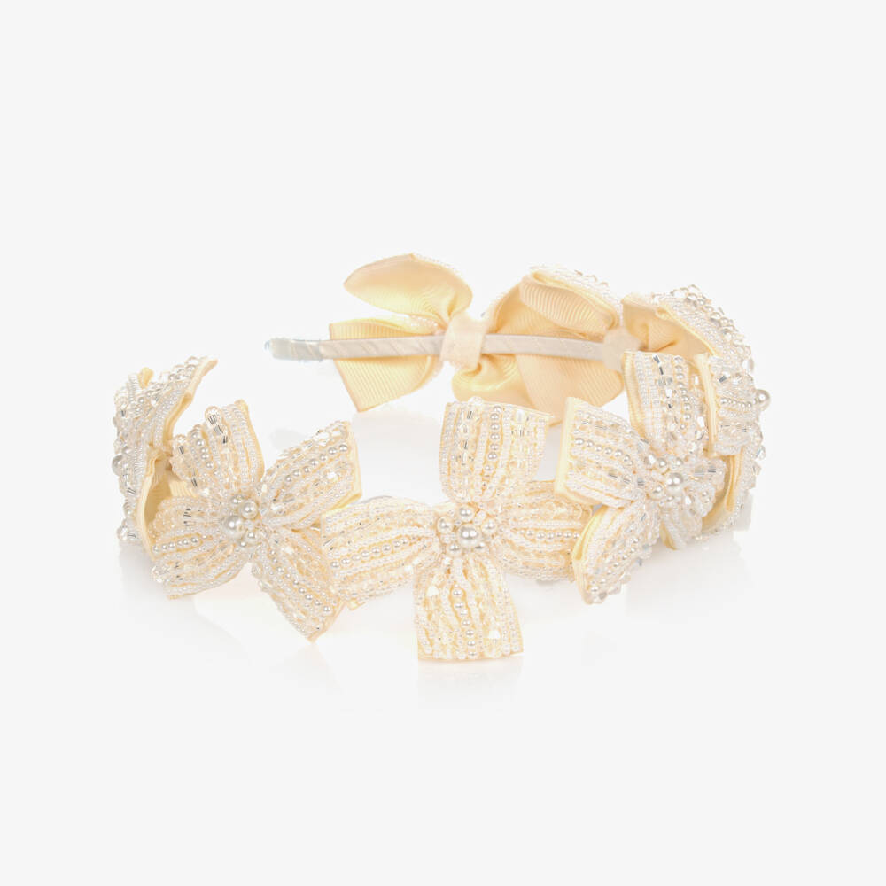 Sienna Likes To Party-Ivory Beaded Bow Hairband | Childrensalon