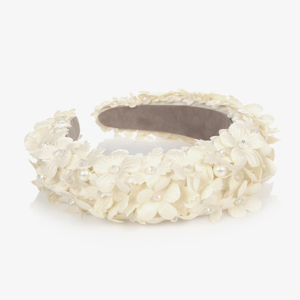 Sienna Likes To Party-Ivory Beaded Flower Hairband | Childrensalon