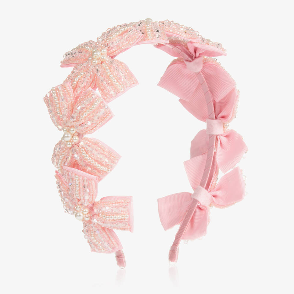 Sienna Likes To Party-Pink Beaded Bow Hairband | Childrensalon
