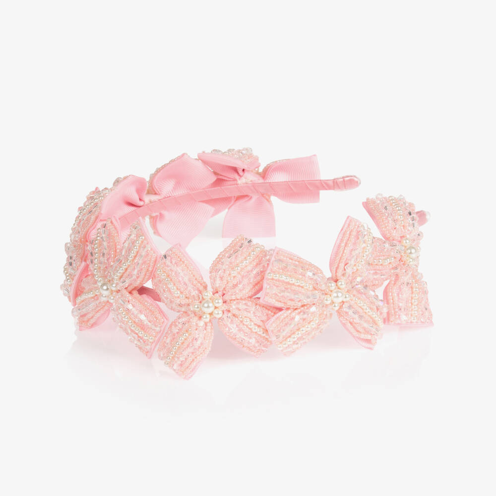 Sienna Likes To Party-Pink Beaded Bow Hairband | Childrensalon