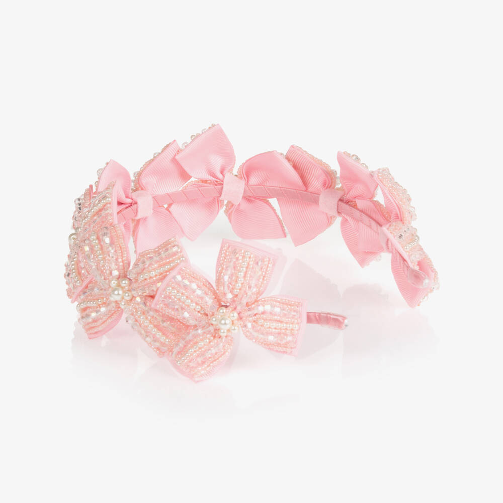 Sienna Likes To Party-Pink Beaded Bow Hairband | Childrensalon