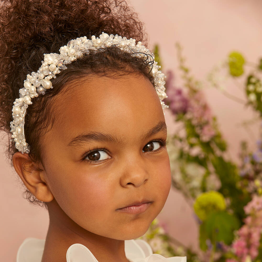 Sienna Likes To Party-White Pearl & Crystal Hairband | Childrensalon