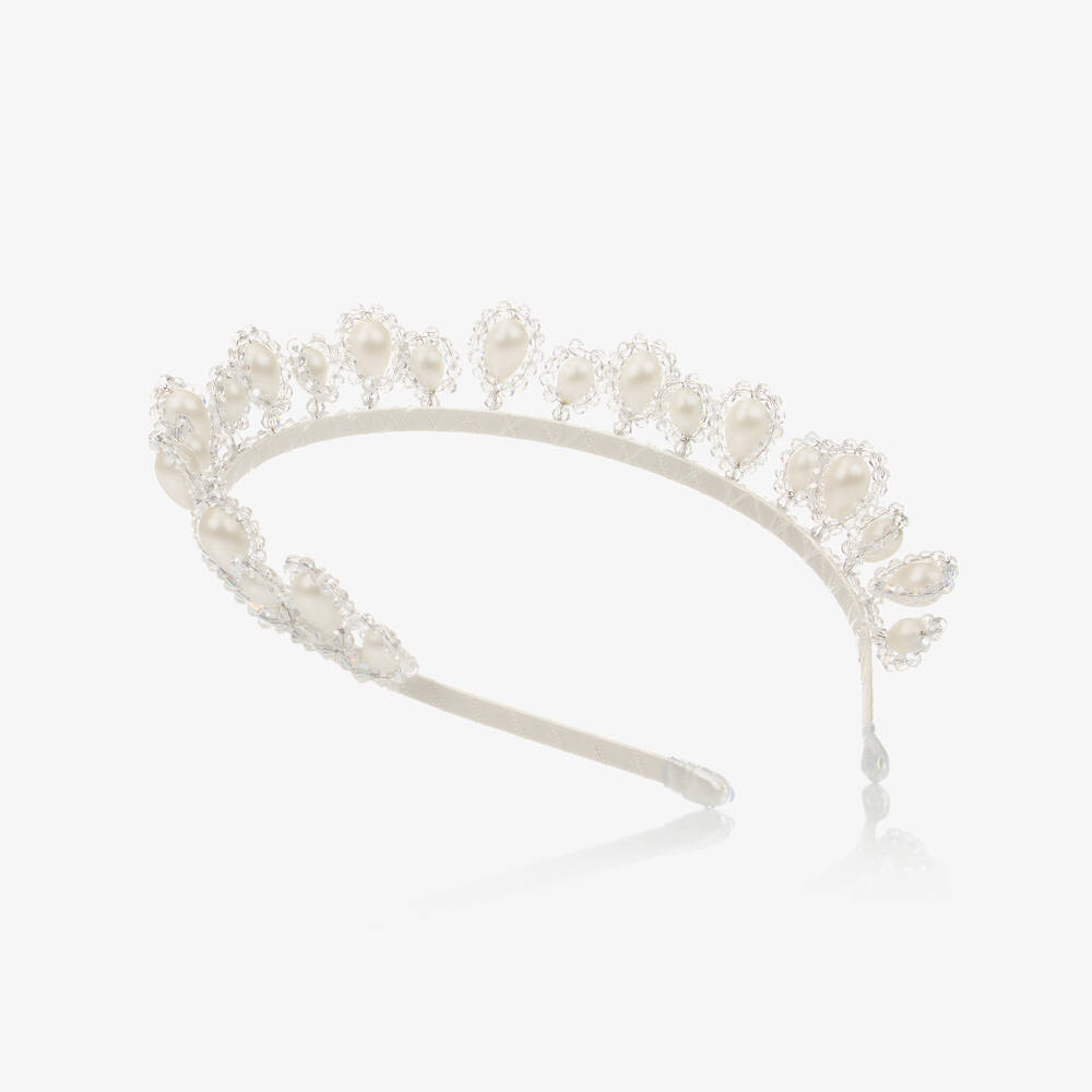 Sienna Likes To Party-White Pearl & Crystal Tiara | Childrensalon