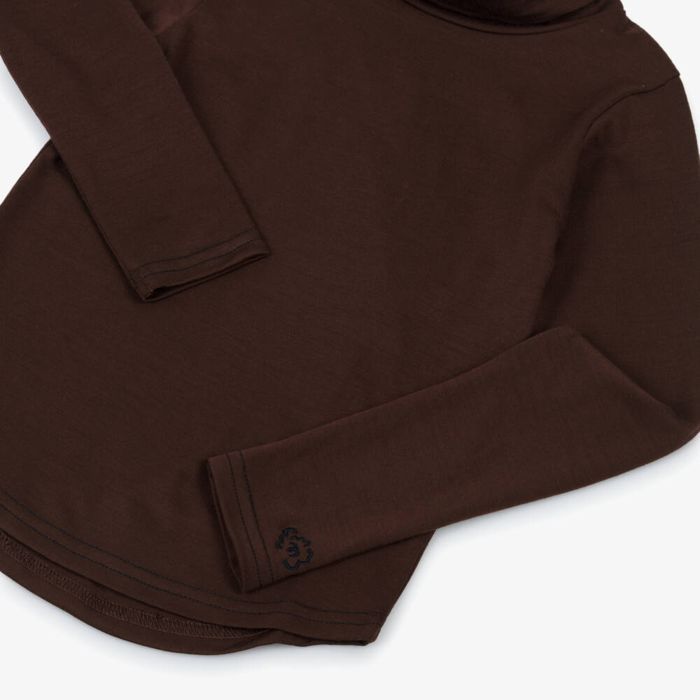 Smalls Merino-Chocolate Brown Ultrafine Merino Wool Roll Neck Top | Childrensalon