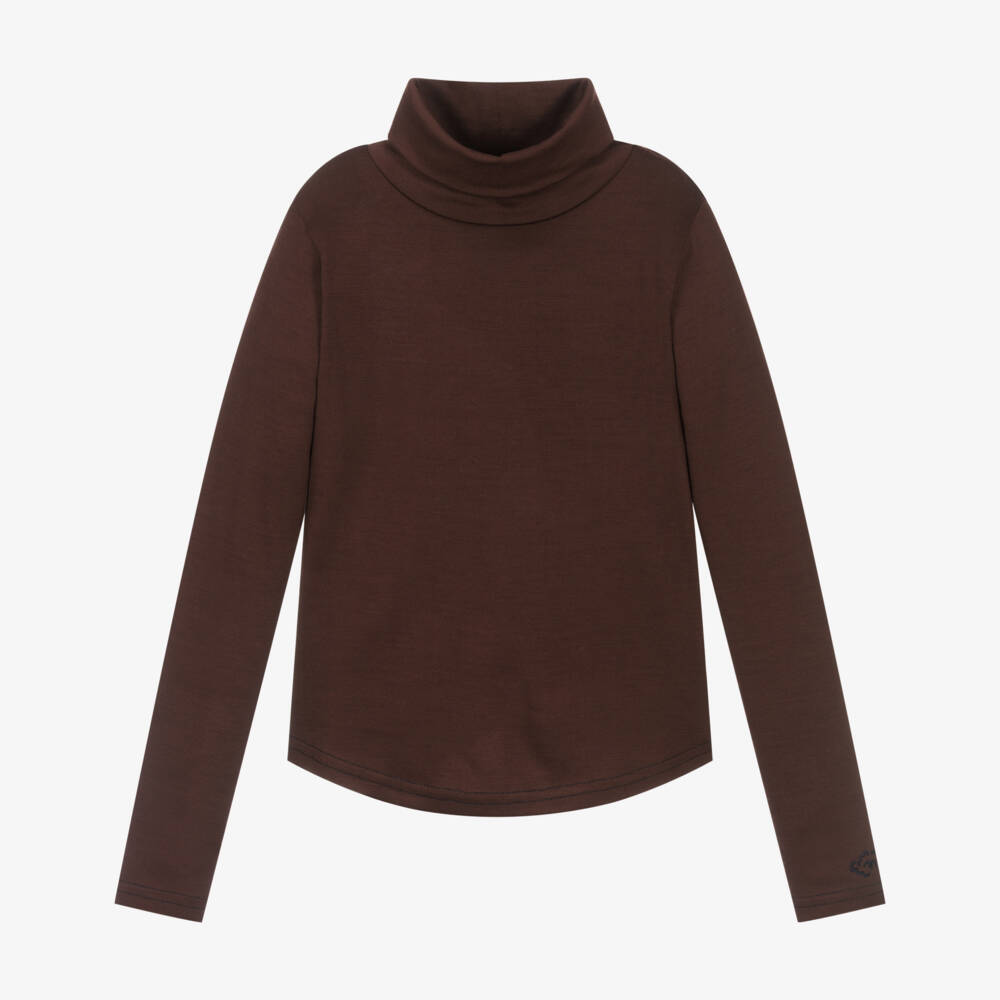Smalls Merino-Chocolate Brown Ultrafine Merino Wool Roll Neck Top | Childrensalon