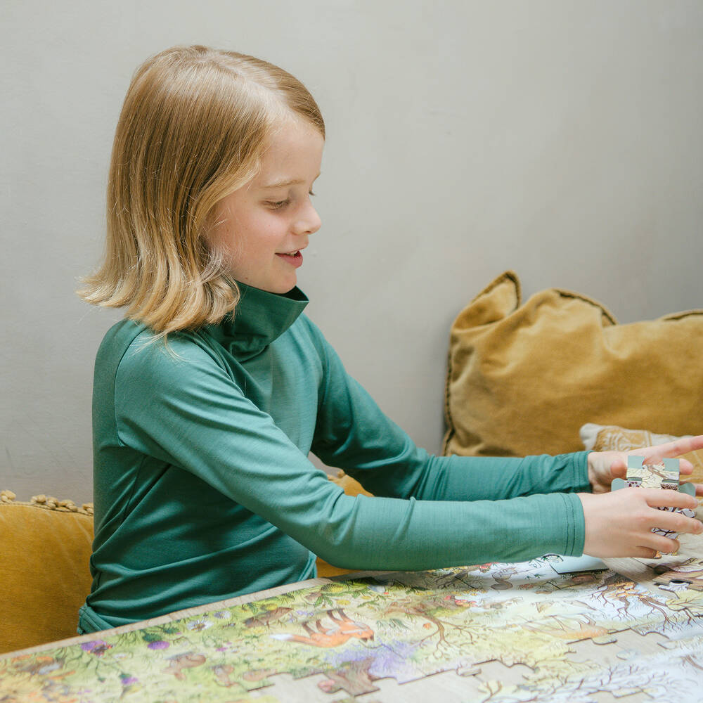 Smalls Merino-Green Merino Wool Roll Neck Top | Childrensalon