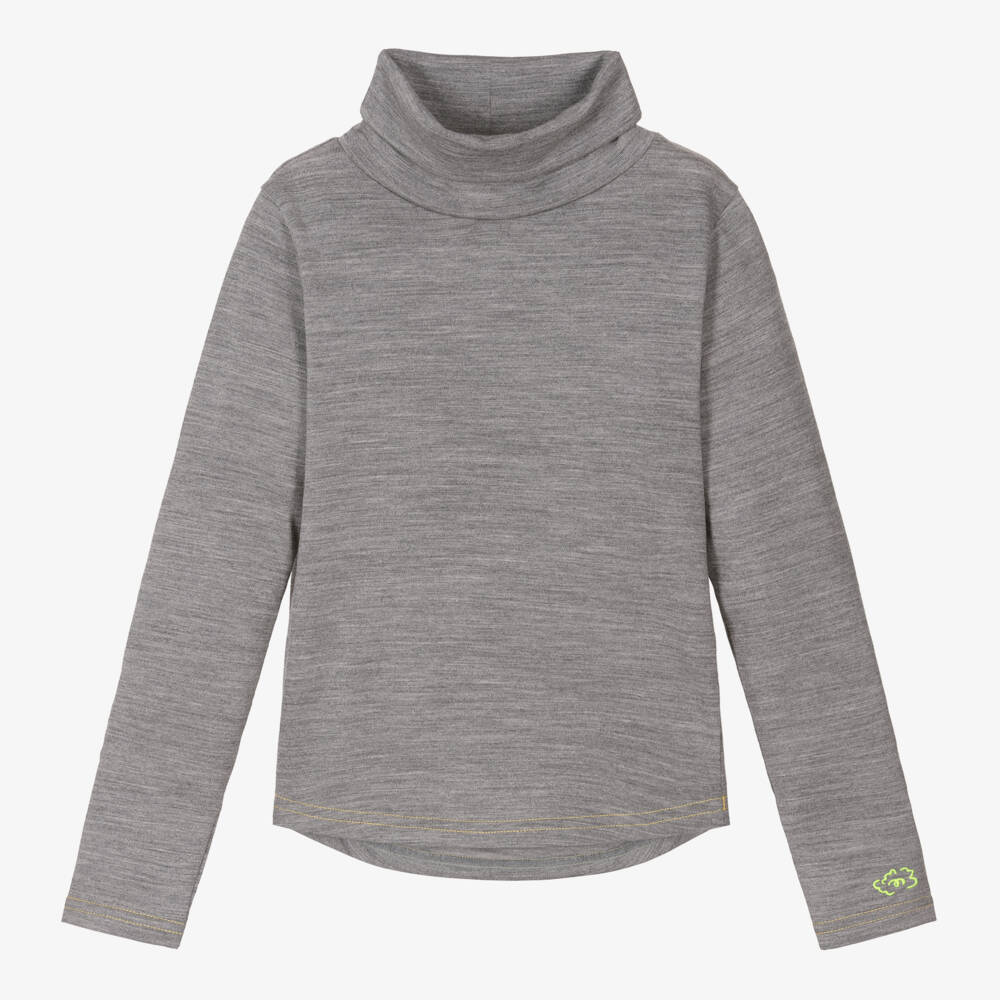 Smalls Merino-Grey Marl ZQ Merino Wool Roll Neck  Thermal Top | Childrensalon